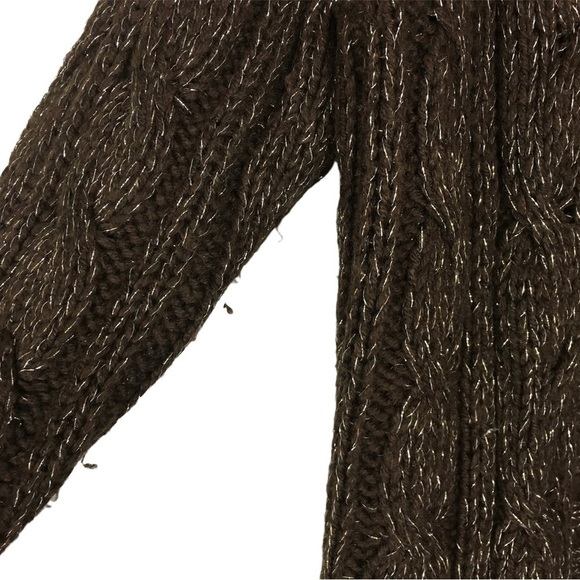 CHICOS Cardigan Sweater Metallic Open Front Cable Knit Rabbit Hair Size 1 Medium - Picture 5 of 8